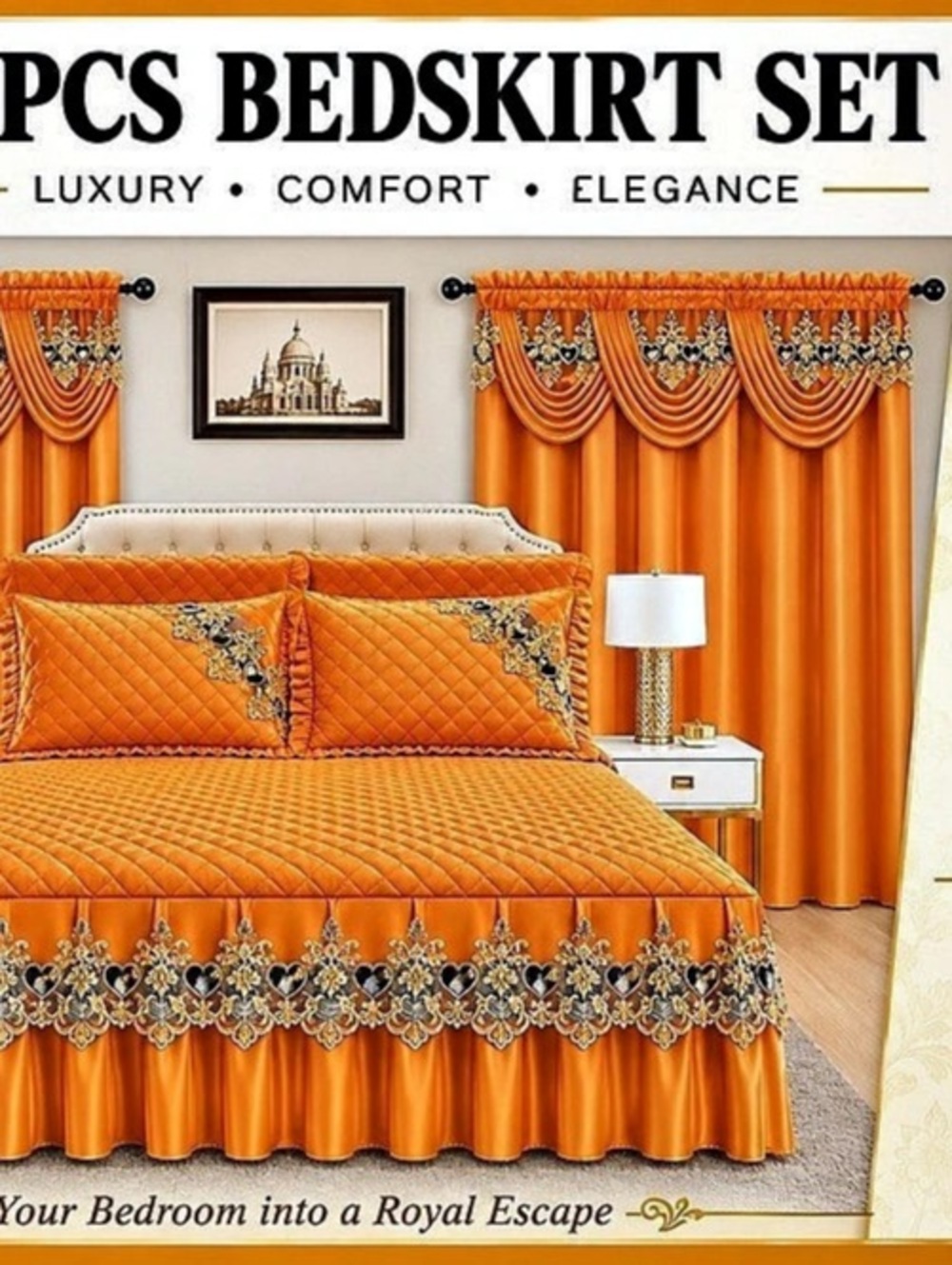 BOLIFT ZAZA 5-Piece Set 5-Piece Bedskirt Set in Orange & Gold NWT